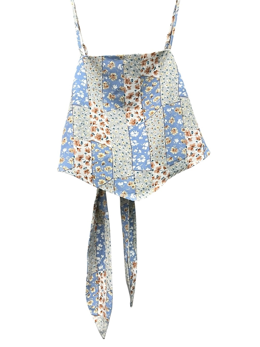 BaeVely | Floral Patchwork Smocked Tie-back Bandana Top S